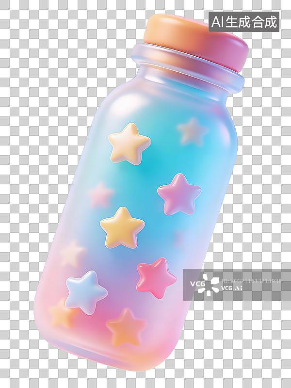 【AI数字艺术】3D卡通装满星星的心愿瓶图片素材
