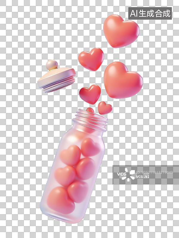 【AI数字艺术】3D卡通打开的爱心心愿瓶图片素材