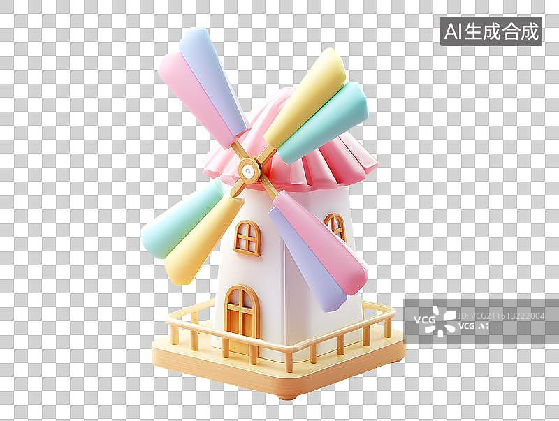 【AI数字艺术】一个卡通风车磨坊图片素材