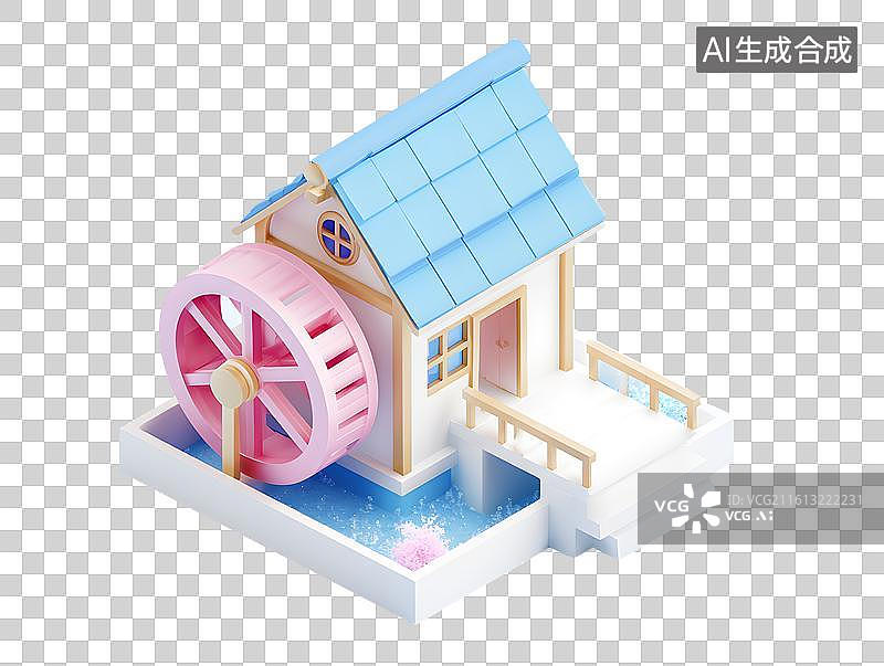 【AI数字艺术】一个卡通水磨坊图片素材