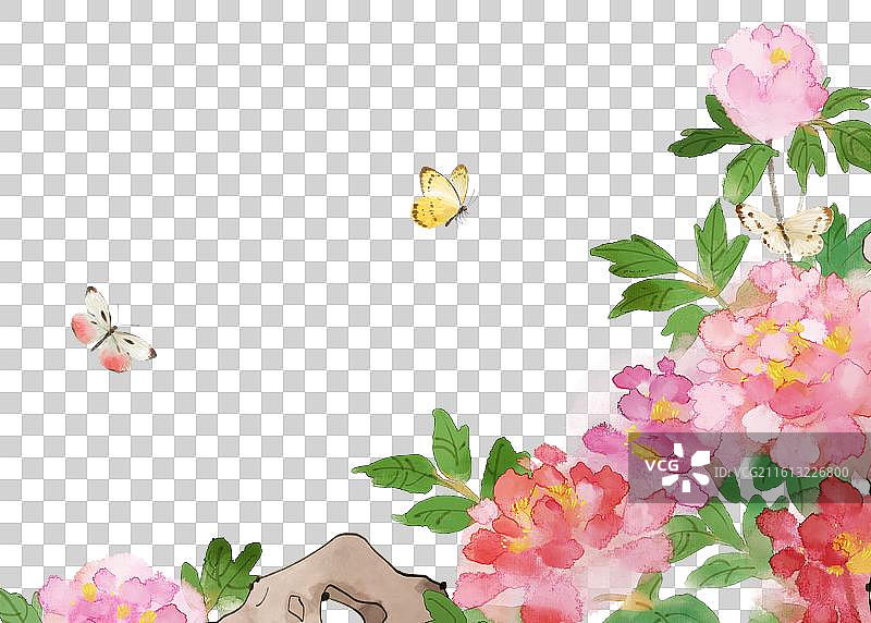 牡丹花和蝴蝶国风插画图片素材