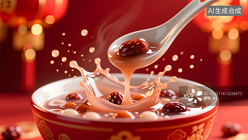 【AI数字艺术】节日氛围中搅拌腊八粥瞬间图片素材