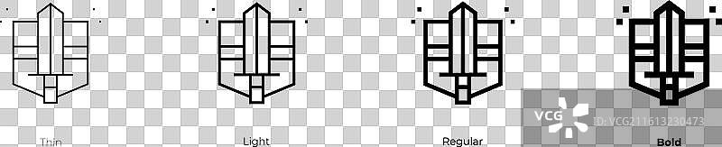 中世纪图标，细线、常规和粗线条风格图片素材