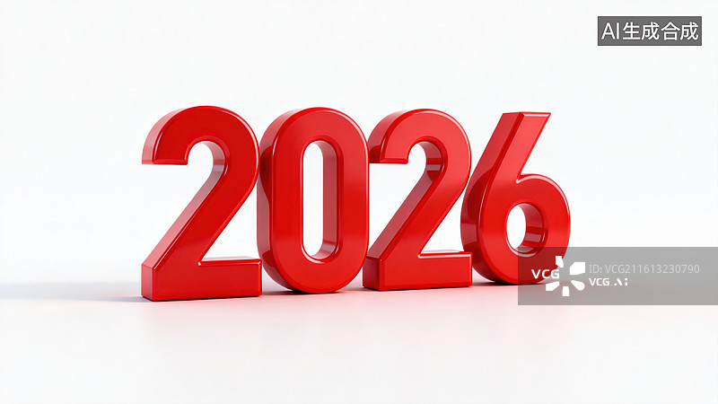 【AI数字艺术】红色立体数字2026图片素材