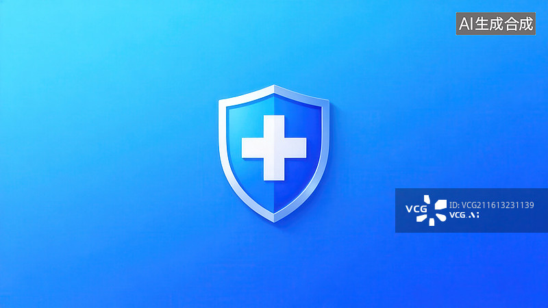 【AI数字艺术】蓝色背景上的医疗盾牌图标图片素材
