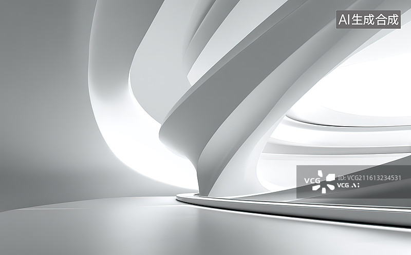 【AI数字艺术】白色曲线结构光影效果图片素材