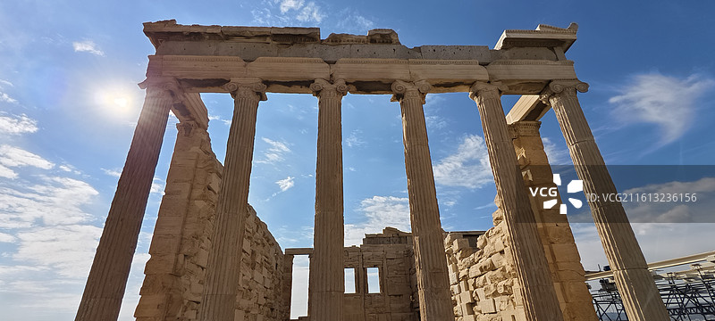 希腊雅典卫城（其中包括山门，帕特农神庙，伊瑞克提翁神庙，雅典娜胜利神庙）图片素材