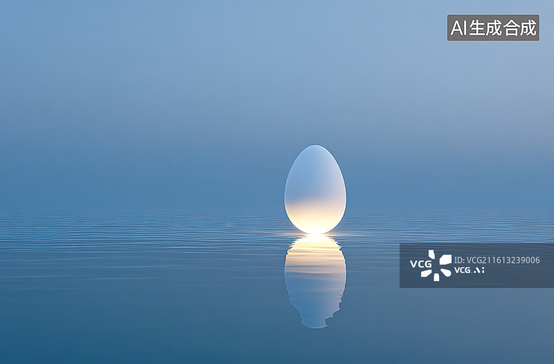 【AI数字艺术】水面上漂浮的发光蛋形物体图片素材