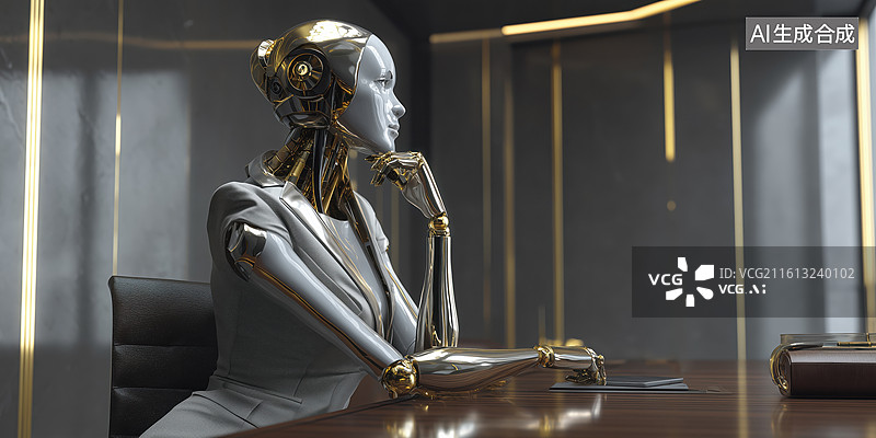 【AI数字艺术】科技未来办公室的AI老板女性人工智能机器人文员3D卡通立体插画图片素材