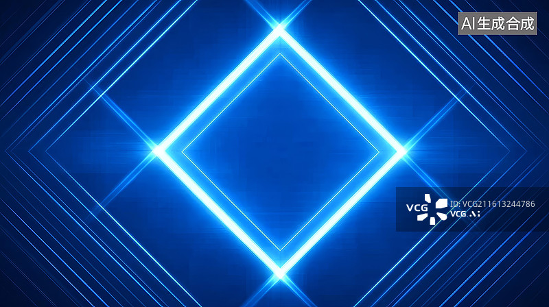 【AI数字艺术】蓝色霓虹光效几何图案背景图片素材
