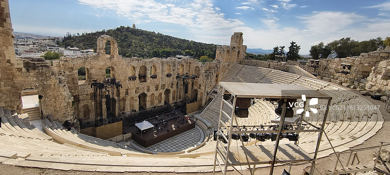 希腊雅典卫城（其中包括山门，帕特农神庙，伊瑞克提翁神庙，雅典娜胜利神庙）剧院图片素材