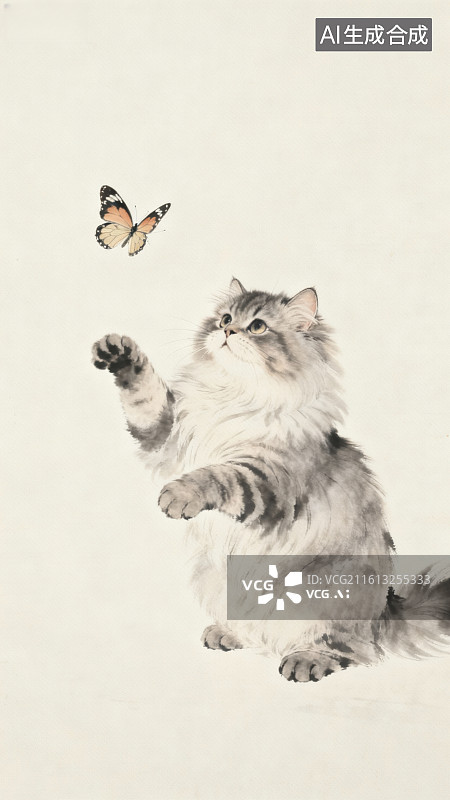 【AI数字艺术】猫咪追逐蝴蝶的瞬间图片素材