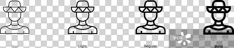 墨西哥男人图标，细体、常规和粗体图片素材