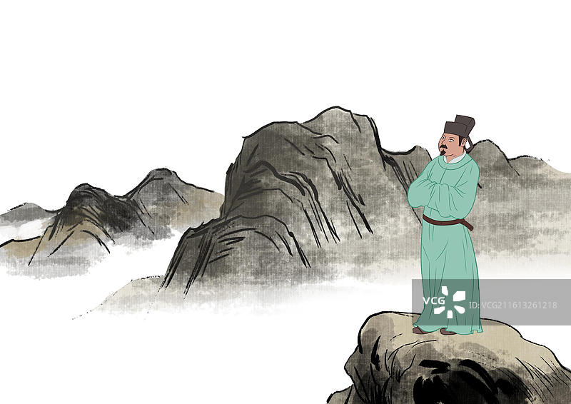 中国风新中式古风古典传统文化国学经典唐诗宋词中国画青绿山水田园风光古人生活水墨户外高山文人墨客插画图片素材