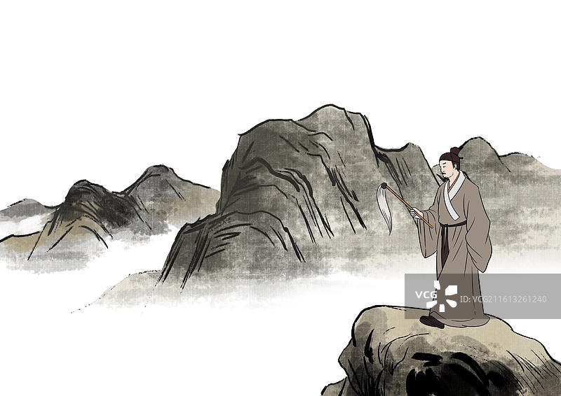 中国风新中式古风古典传统文化国学经典唐诗宋词中国画青绿山水田园风光古人生活水墨户外高山文人墨客插画图片素材