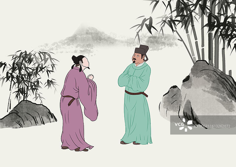 中国风新中式古风古典传统文化国学经典唐诗宋词中国画青绿山水田园风光古人生活水墨户外竹子文人墨客插画图片素材