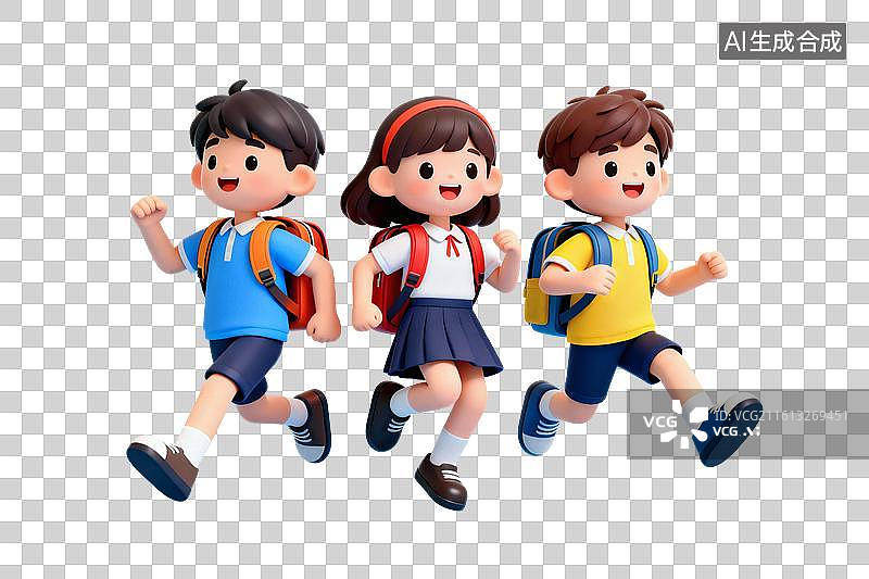 【AI数字艺术】卡通风格，开心的去上学的小朋友PNG格式的免扣元素图片素材