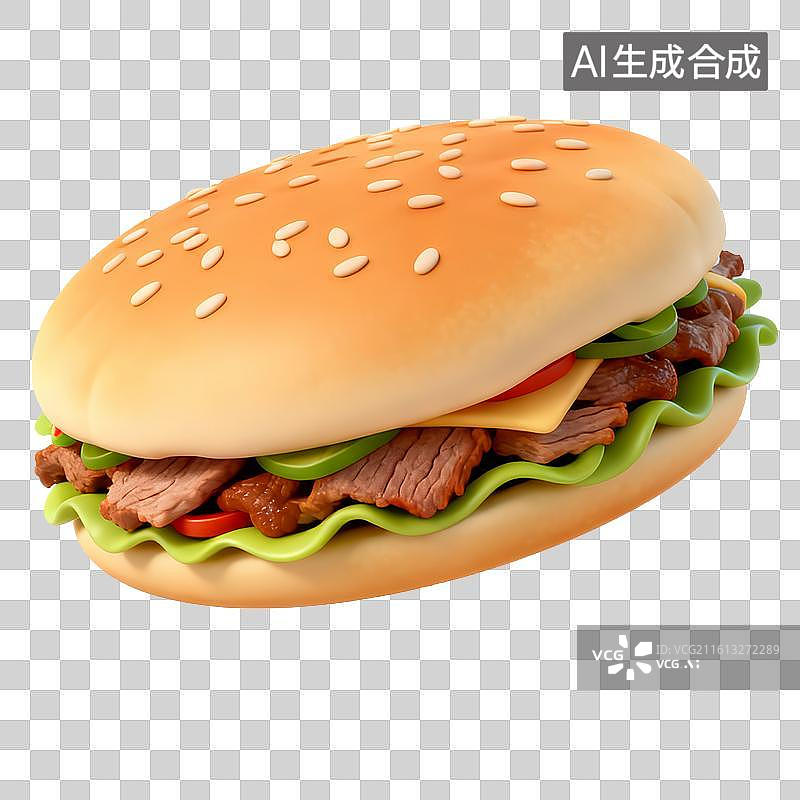 【AI数字艺术】芝麻面包牛肉汉堡3D渲染图片素材