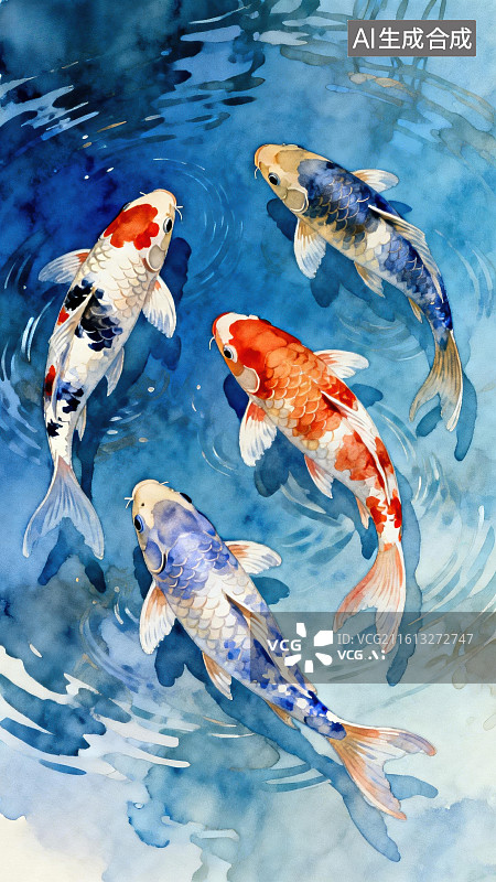 【AI数字艺术】锦鲤在水中游动图片素材