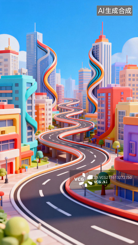 【AI数字艺术】色彩斑斓的未来城市街道图片素材