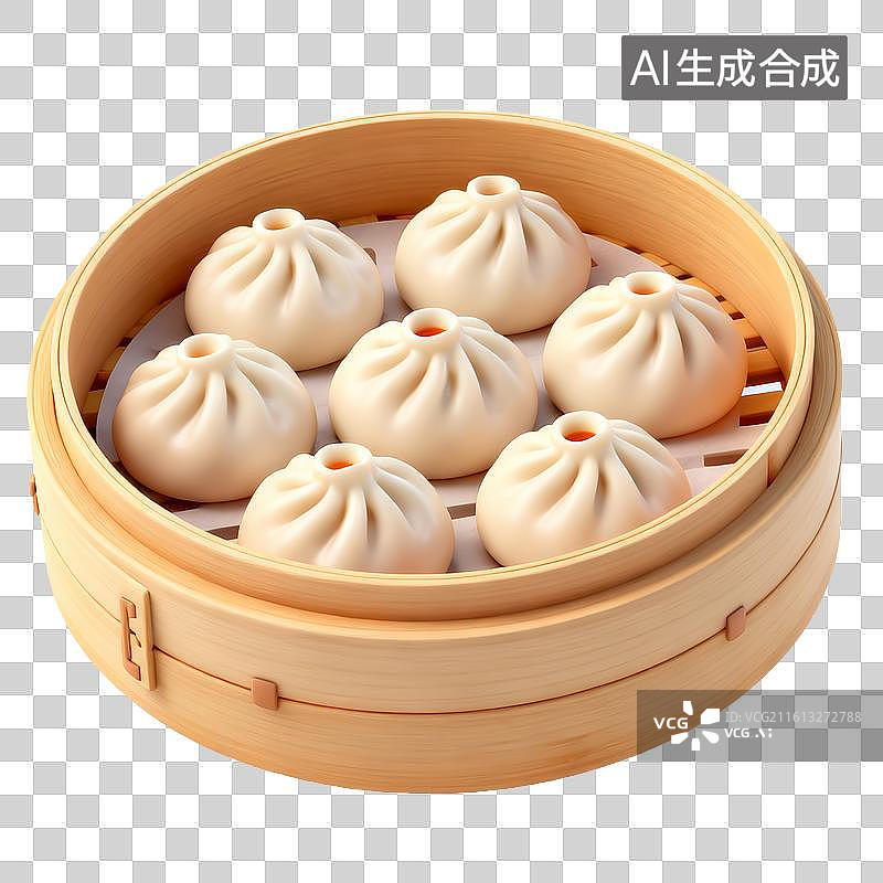 【AI数字艺术】竹制蒸笼中的小笼包图片素材