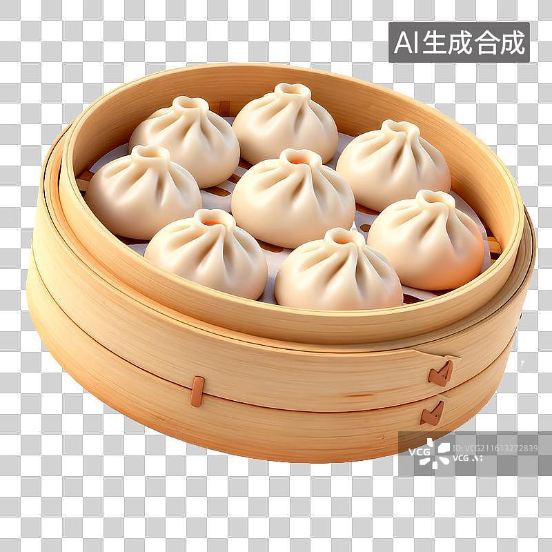 【AI数字艺术】竹制蒸笼中的小笼包图片素材