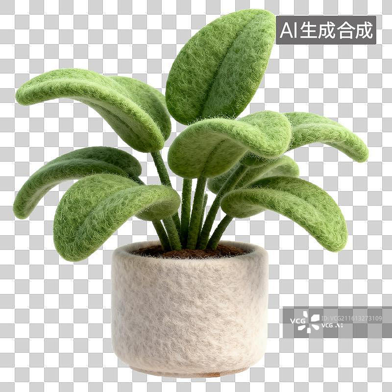 【AI数字艺术】手工毛毡盆栽装饰植物图片素材