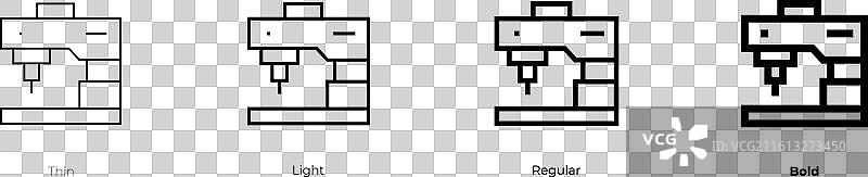 铣床图标，细体、浅色、常规和粗体图片素材