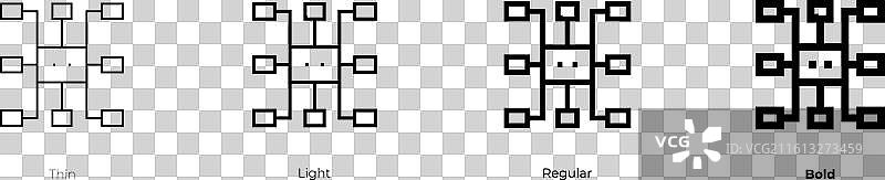 思维导图图标，细体、亮体、常规体和粗体样式图片素材