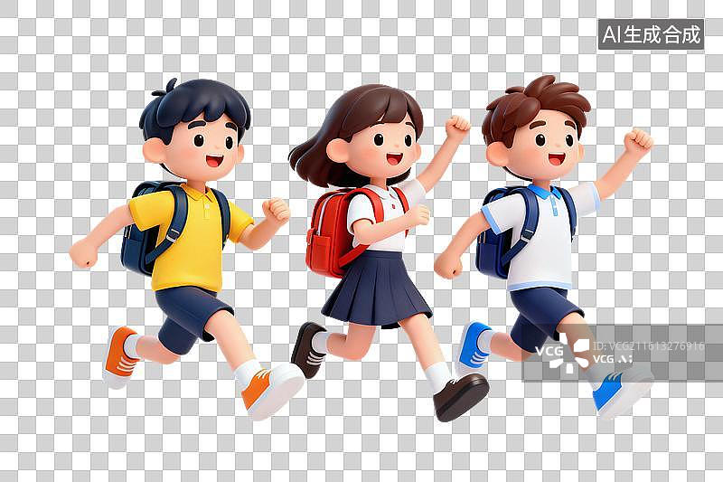 【AI数字艺术】卡通风格，开心下课的一群小学生PNG格式的免扣元素图片素材