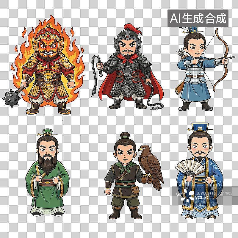 【AI数字艺术】六个水浒英雄国潮插画人物图片素材