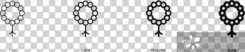 伊斯兰念珠图标，细体、浅体、常规体和粗体样式图片素材