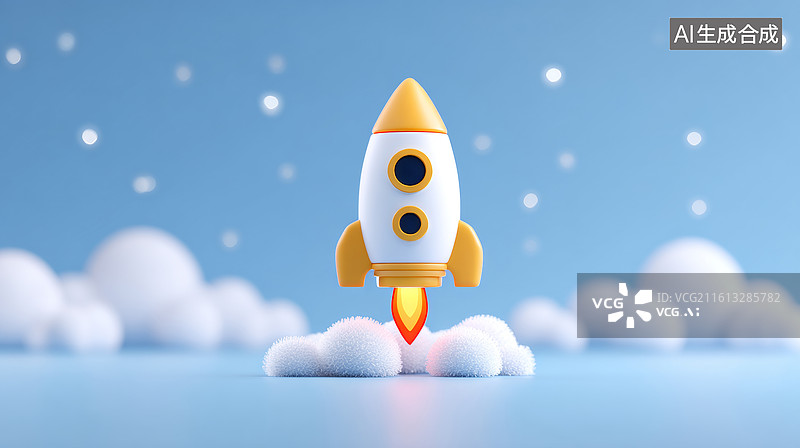 【AI数字艺术】发射的卡通火箭图片素材