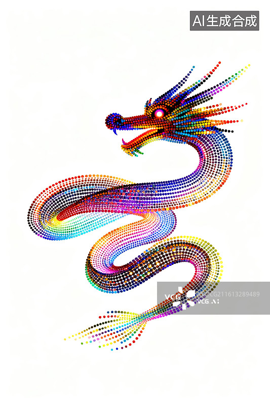 【AI数字艺术】彩色点阵龙形图案图片素材