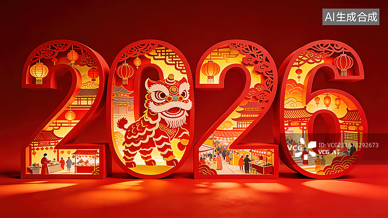 【AI数字艺术】2026 马年剪纸风新春场景装饰素材图片素材