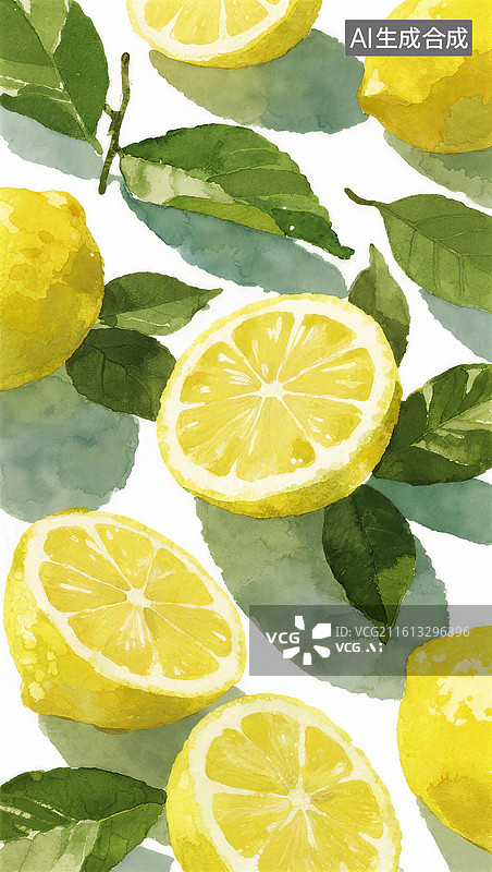 【AI数字艺术】水彩夏日水果柠檬壁纸背景插画图片素材