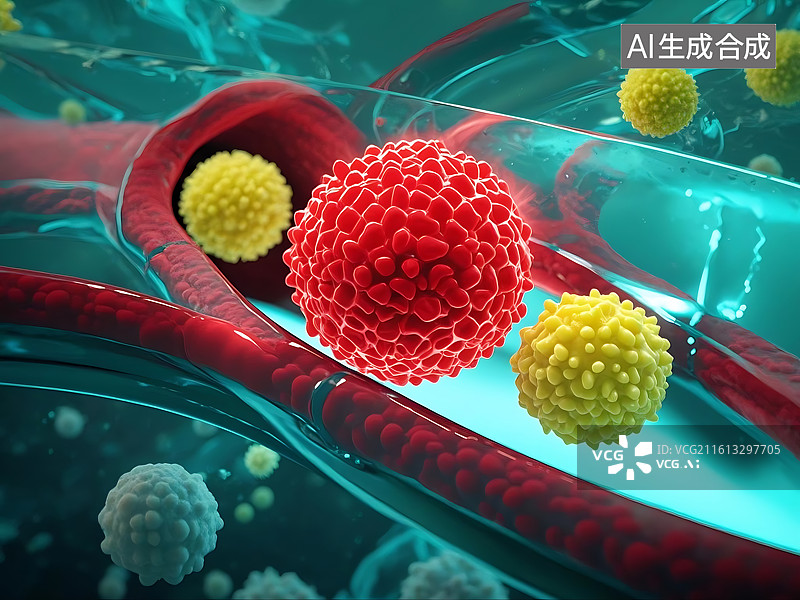 【AI数字艺术】血管内免疫细胞与病毒互动场景图片素材
