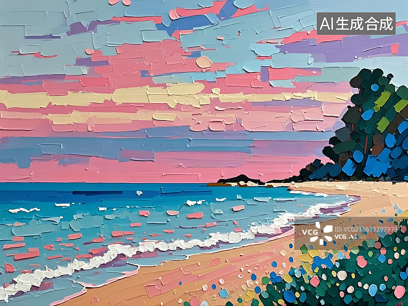 【AI数字艺术】海边日落油画风景图片素材