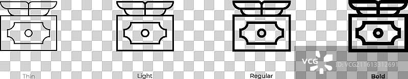 钱的图标，有细体、浅色、常规和粗体样式图片素材