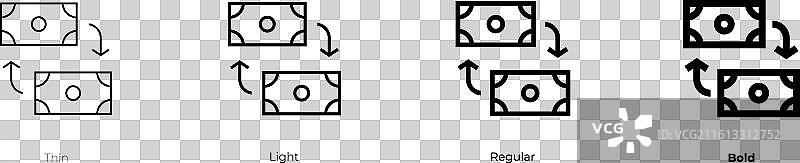货币兑换图标，细体、浅色、常规体和粗体图片素材