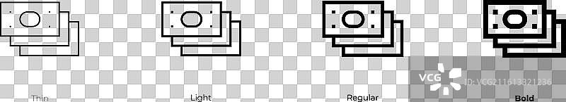 钱的图标，细体、亮体、常规和粗体样式图片素材