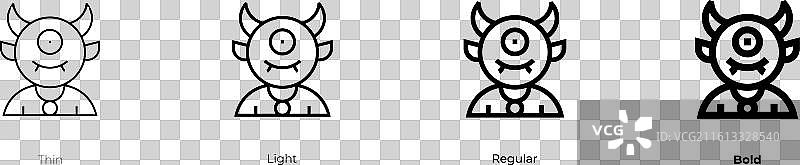 怪物图标，细体、亮体、常规体和粗体样式图片素材