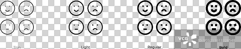 情绪图标，细体、浅色、常规和粗体样式图片素材