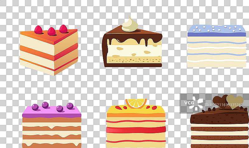 卡通切块蛋糕和糕点块集合图片素材