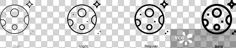 月亮图标，细线、浅色、常规和粗体样式图片素材
