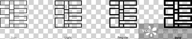 马赛克图标，细线、浅色、常规和粗体样式图片素材