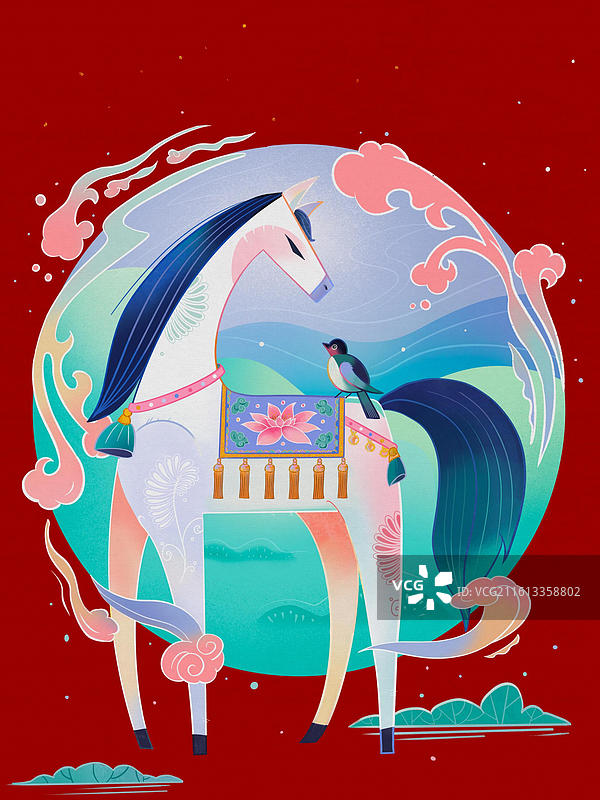 马上见喜国风马年祝福插画图片素材