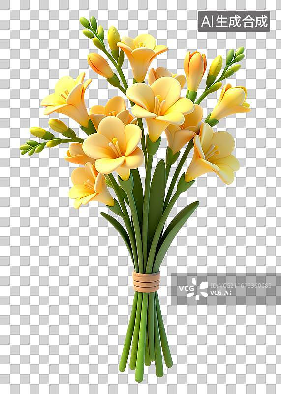 【AI数字艺术】黄色小苍兰花卉花束图片素材