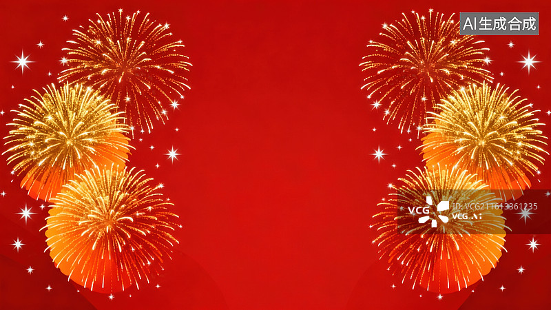 【AI数字艺术】红色背景上的金色烟花图片素材