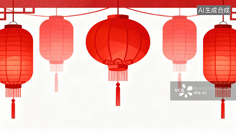 【AI数字艺术】红色灯笼悬挂装饰图片素材